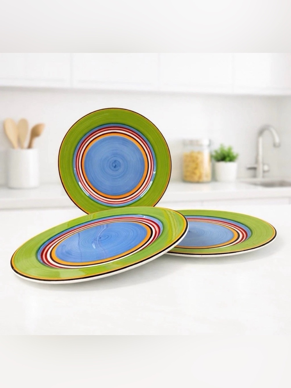Vintage Salsa by Block Dinner Plates 11” Multicolor Striped Stoneware Set Of 3